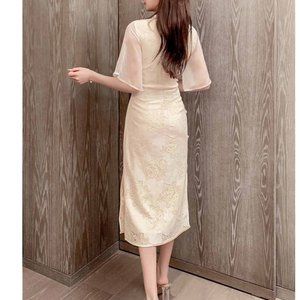 Qipao Retro Elegant Young Girls Long Style lace dr